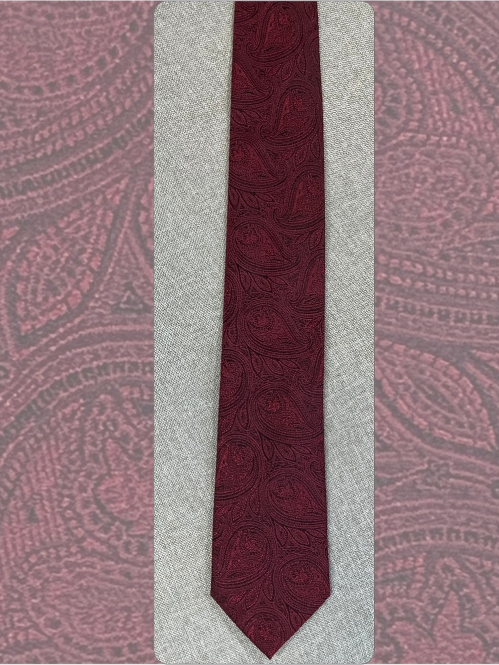 Geoffrey Beene Silk Tie Burgundy Tonal Paisley Jacquard Necktie